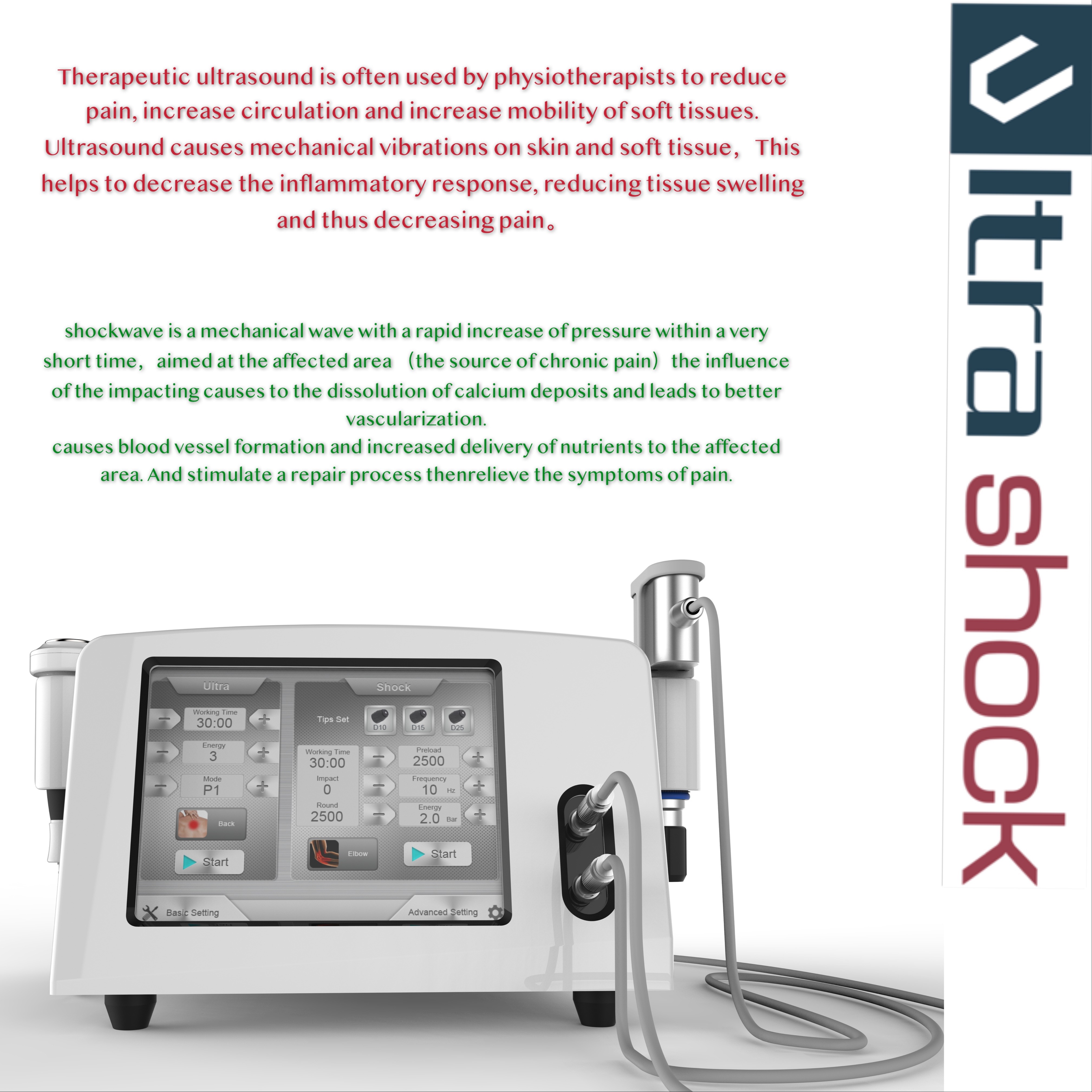 Maszyna do fizjoterapii ultradźwiękowej z pojedynczym lub podwójnym wyjściem do łagodzenia bólu ciała